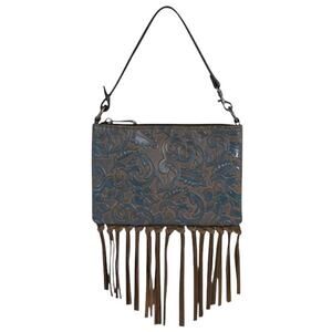 NWT! Justin Women's Blue Western Fringe Convertible Mini Shoulder Wristlet Bag